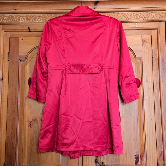 New With Tags Red‎ Satin XOXO Double Breasted Trench Coat Size Large - Picture 2 of 9